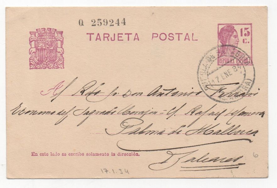 ESPAÑA POSTAL Nº 46 T. POSTAL SELLO REPUBLICA DE 15 CENTIMOS 